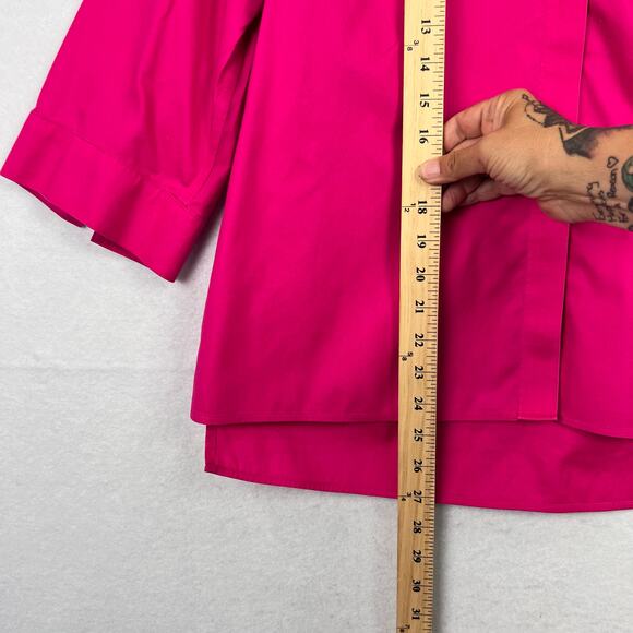 Chicos 2 Large No Iron Cotton Hidden Button Up Raspberry Hot Pink Women’s Blouse - Picture 12 of 12